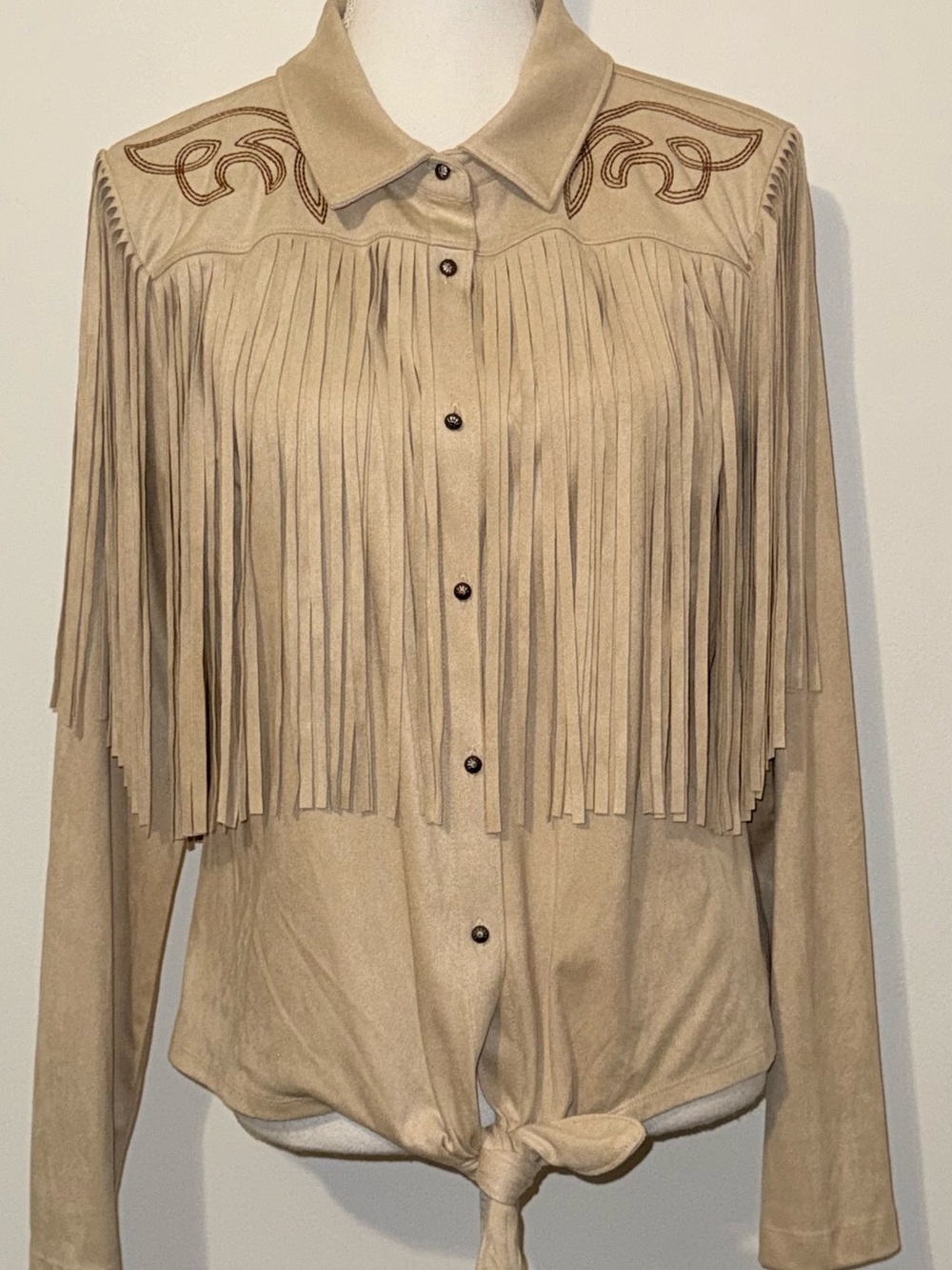 Idyllwind by Miranda Lambert Faux Suede Fringe Western Button Front Shirt XL